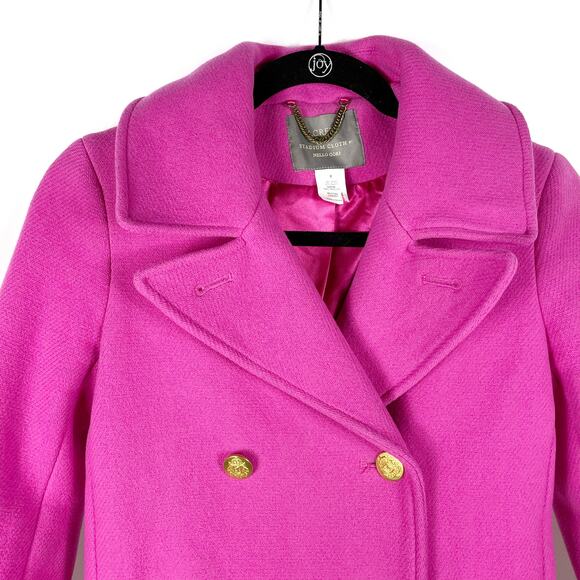 J Crew Majesty Coat Peacoat Fuchsia Pink Wool Stadium Cloth Double Breasted Sz 0 - Picture 5 of 10